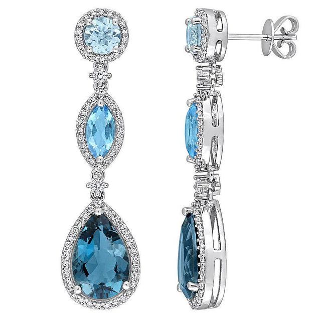 Stella Grace 14k White Gold Sky, Swiss, London Blue Topaz, White Sapphire & 5/8 Carat T.W. Diamond Teardrop Earrings, Womens Product Image