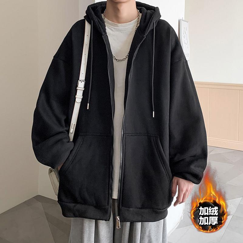 Drawstring Fleece-Lined Zip Hoodie Product Image