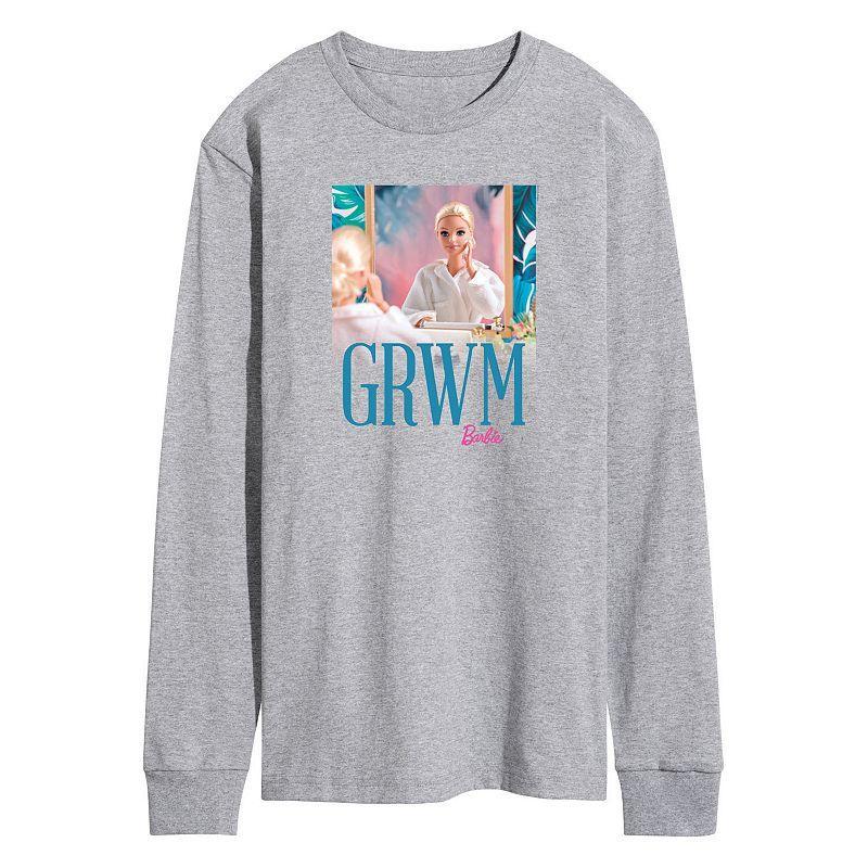 Mens Barbie GRWM Barbie Long Sleeve Graphic Tee Med Grey Product Image