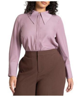 Plus Size Pointed Collar Button Down Shirt Product Image