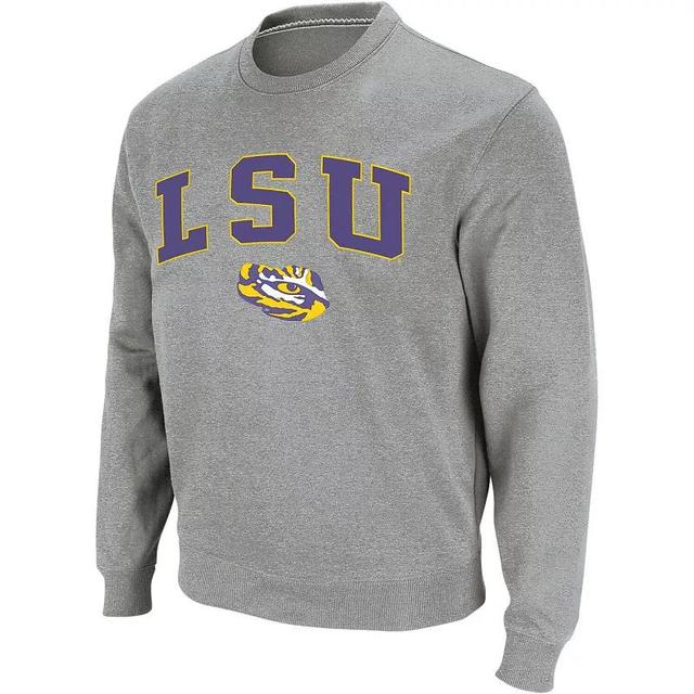 Mens Colosseum Heather Gray LSU Tigers Arch & Logo Crew Neck Sweatshirt Product Image