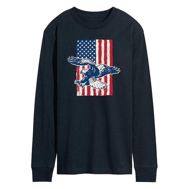 Mens Eagle American Flag Long Sleeve Graphic Tee Blue Product Image