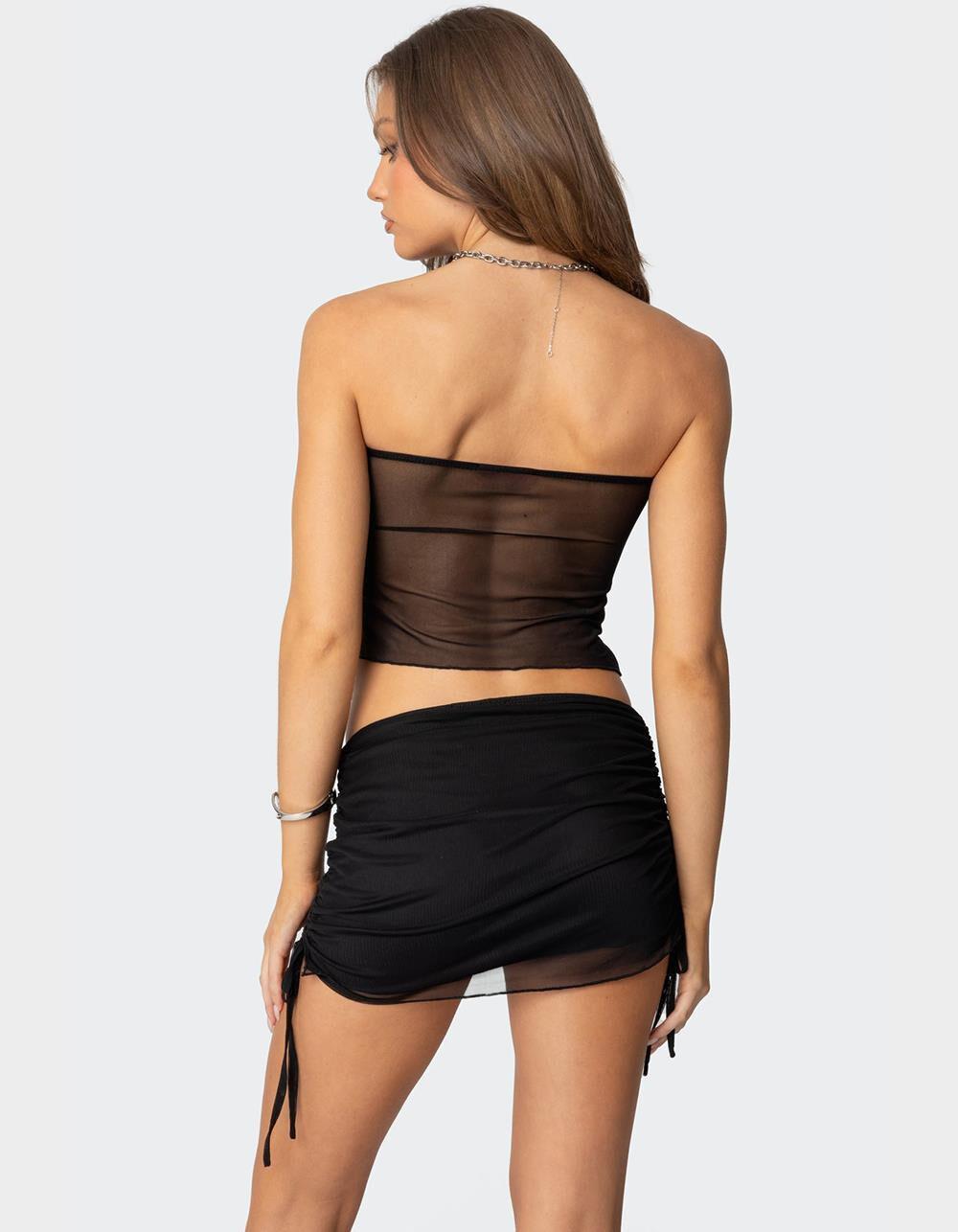 EDIKTED Joy Sheer Mesh Drawstring Mini Skirt Product Image