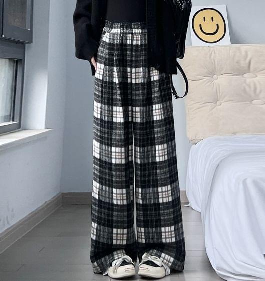 High Rise Plaid Wide Leg Pants product image