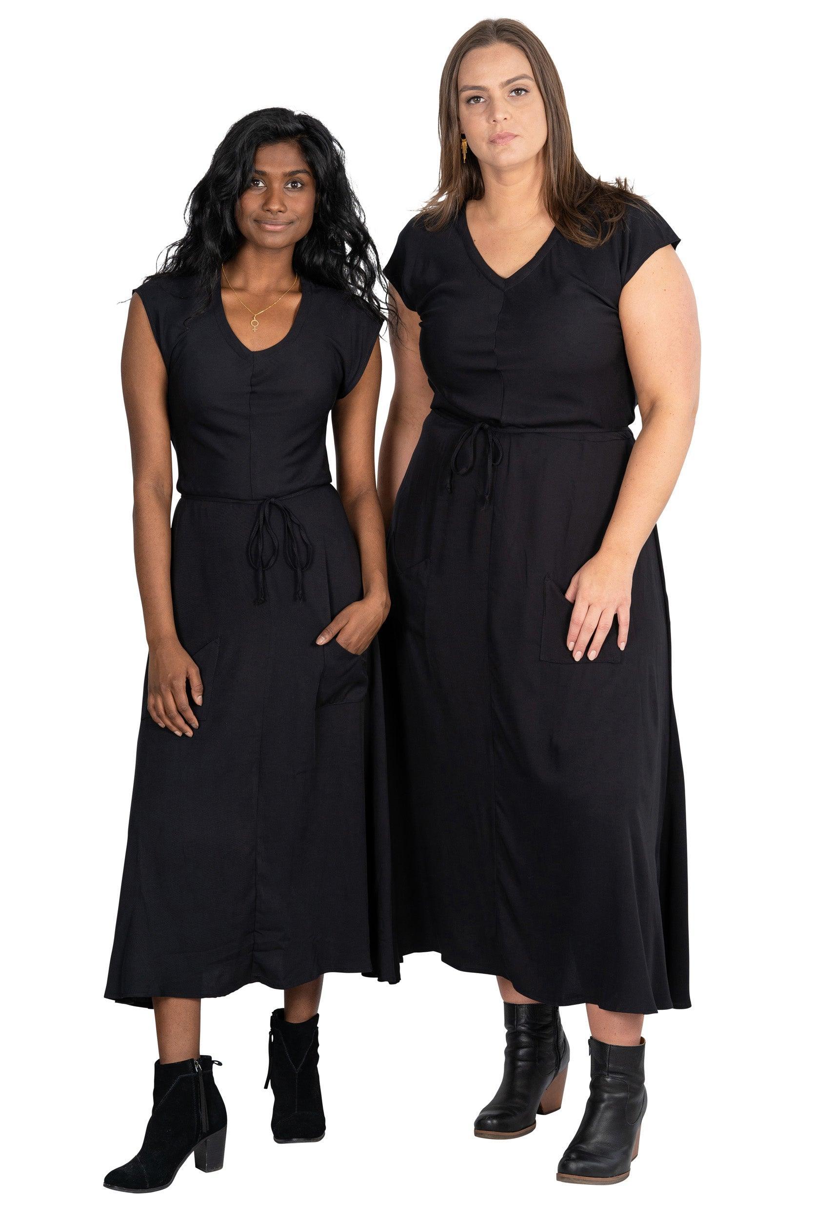 Belted Bias Dress in Black Product Image