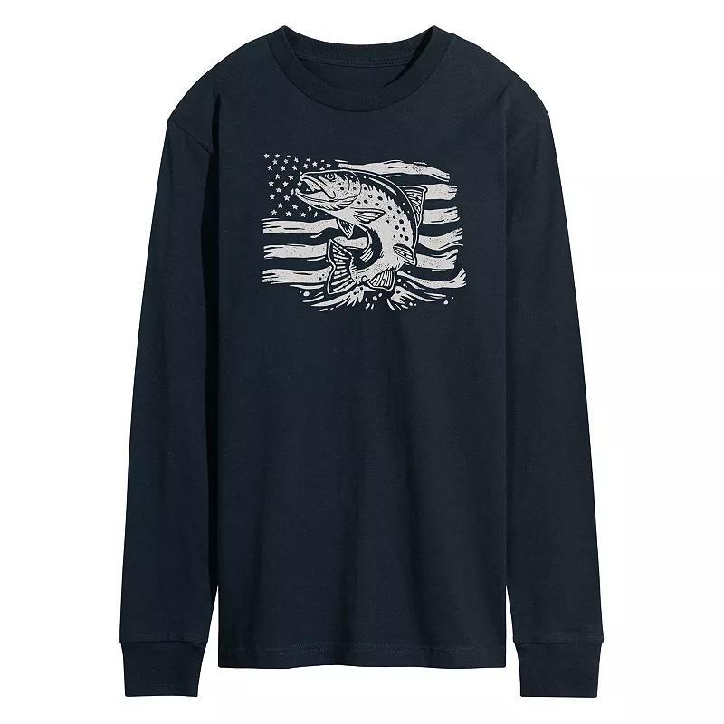 Mens Trout American Flag Long Sleeve Graphic Tee Product Image