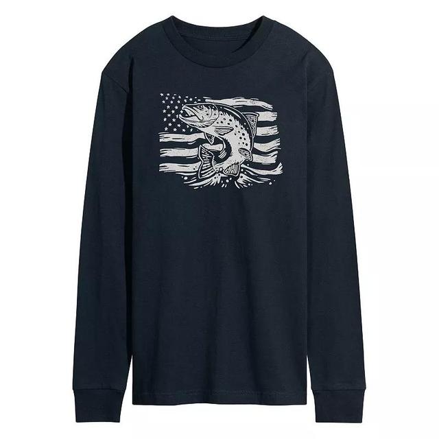 Mens Trout American Flag Long Sleeve Graphic Tee Black Product Image