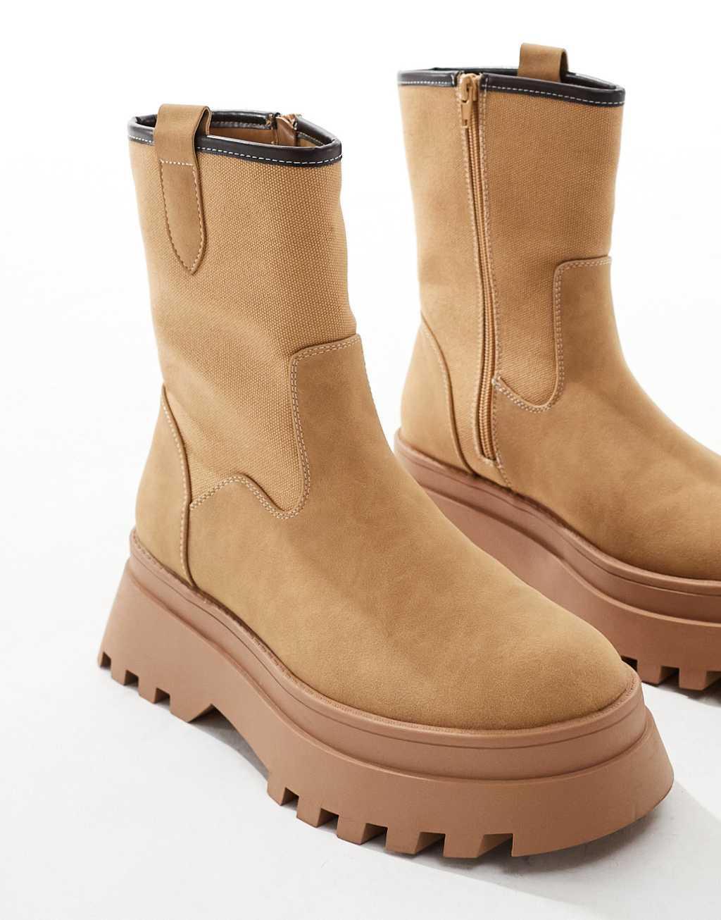 ASOS DESIGN worker boots in tan with chunky soles Product Image