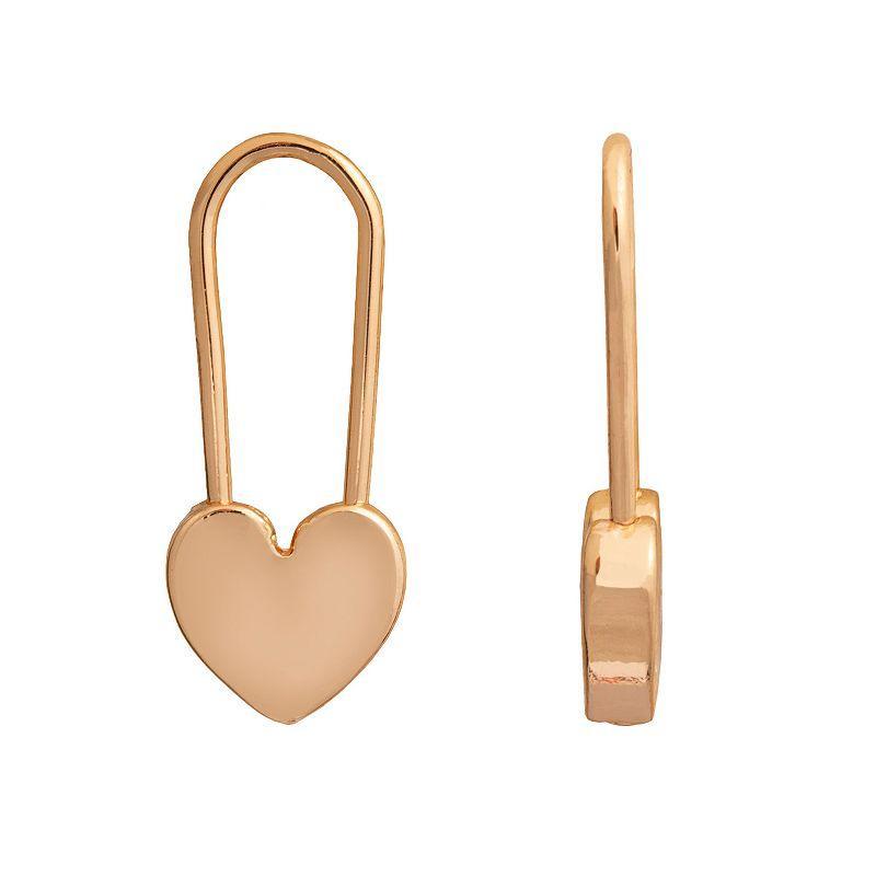 LC Lauren Conrad Heart Safety Pin Nickel Free Drop Earrings, Womens, Gold Product Image