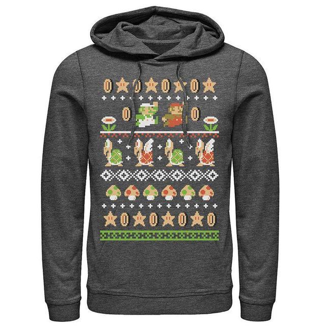 Mens Nintendo Super Mario Nordic Pattern Hoodie Grey Product Image