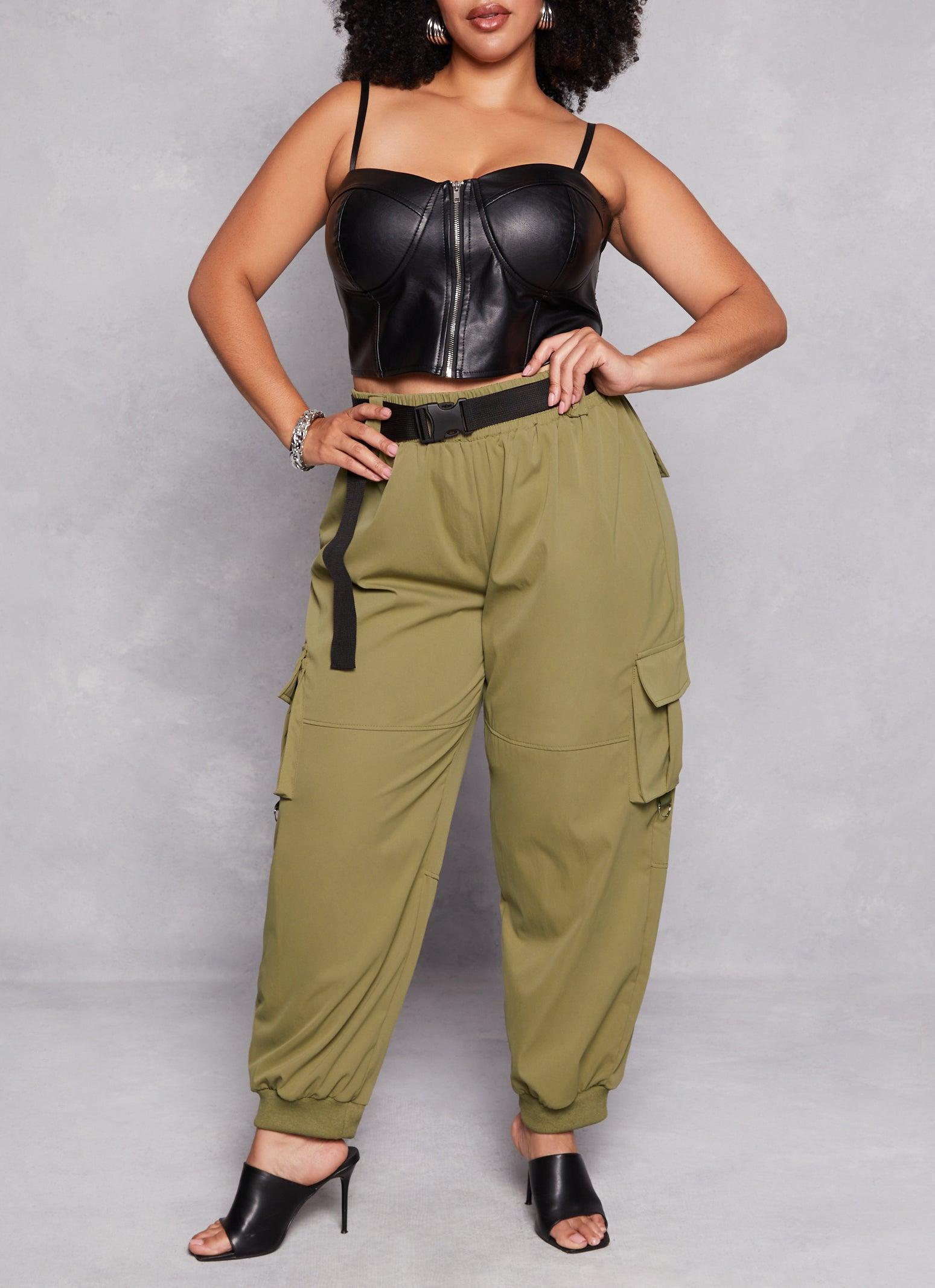 Womens Plus Size Poplin Belted Cargo Joggers product image