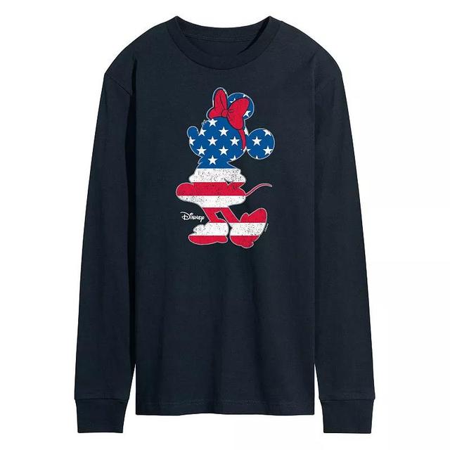 Disneys Minnie Mouse Mens Americana Long Sleeve Graphic Tee Blue Product Image