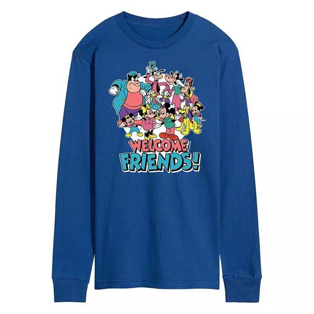 Disneys Mens Welcome Friends Long Sleeve Tee Med Blue Product Image