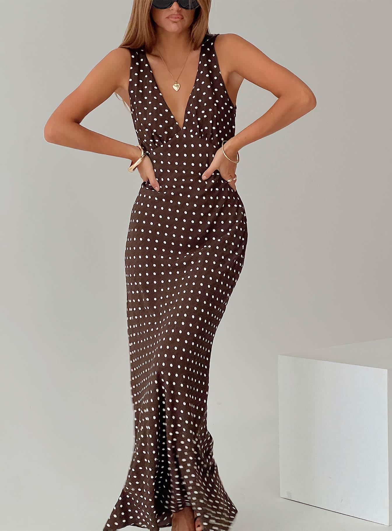 Nellie Maxi Dress Brown Polka Dot Product Image