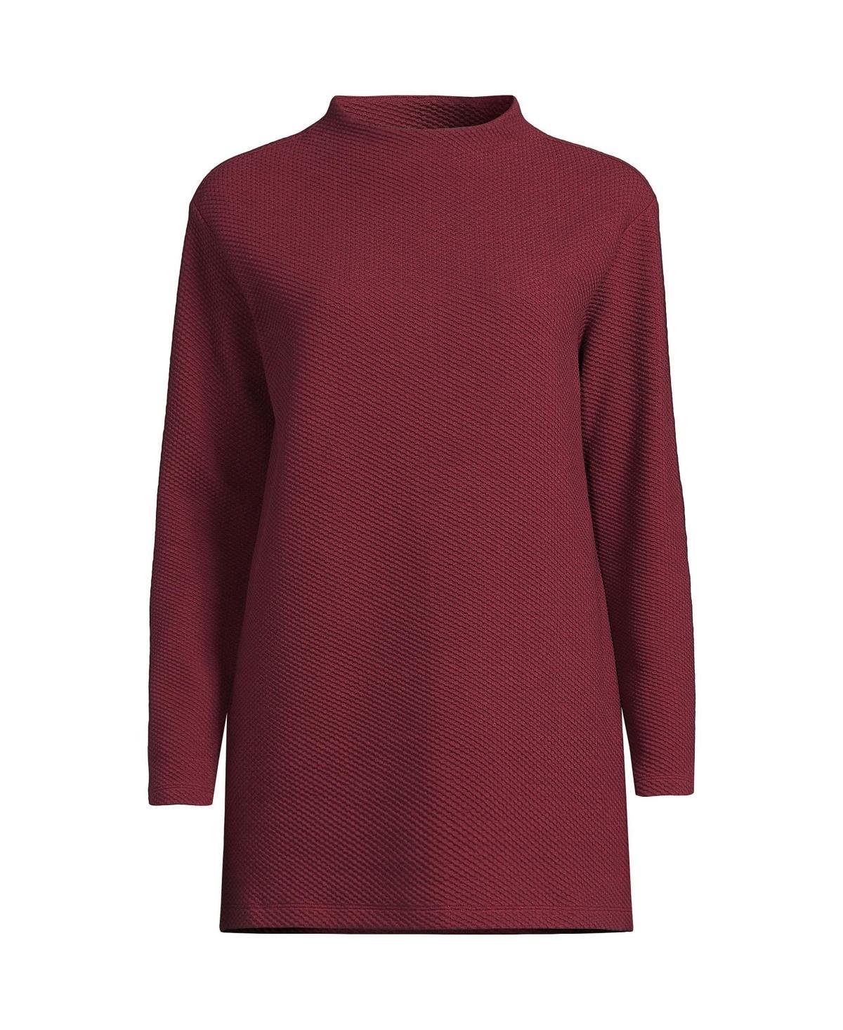 Lands End Womens Long Sleeve Textured Pique Funnel Neck Tunic Product Image