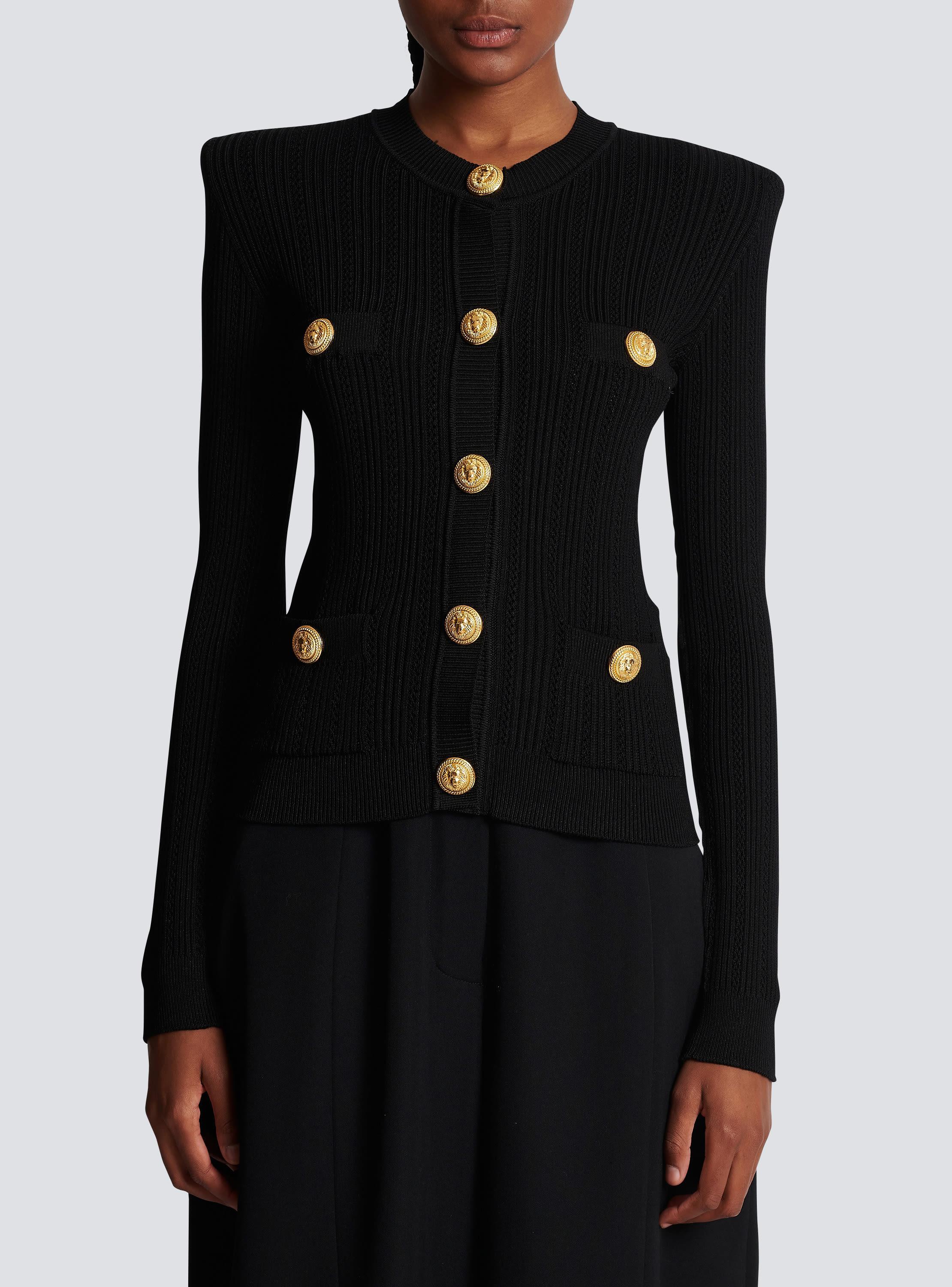 Cropped eco-designed knit cardigan with gold-tone buttons Product Image