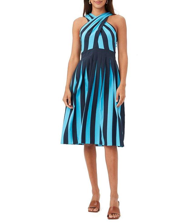 Trina Turk Lusee Criss Cross Halter Neck Sleeveless A-Line Dress Product Image