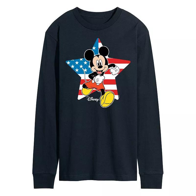 Disneys Mickey Mouse Mens USA Flag Long Sleeve Blue Product Image