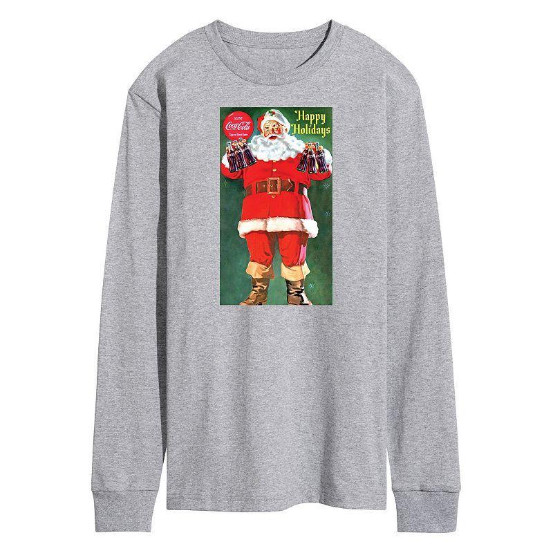 Mens CocaCola Vintage Santa Long Sleeve Graphic Tee Med Grey Product Image