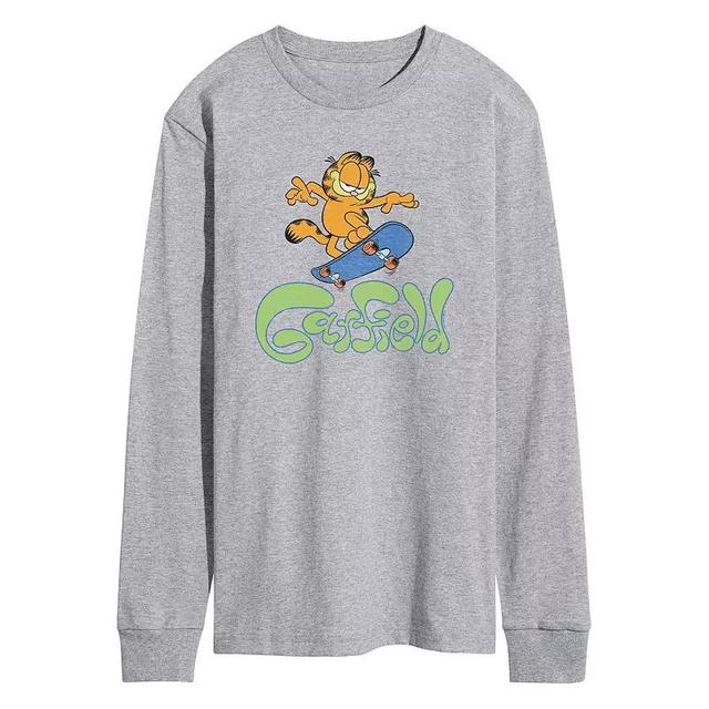 Mens Garfield Skater Logo Long Sleeve Graphic Tee Grey Gray Product Image