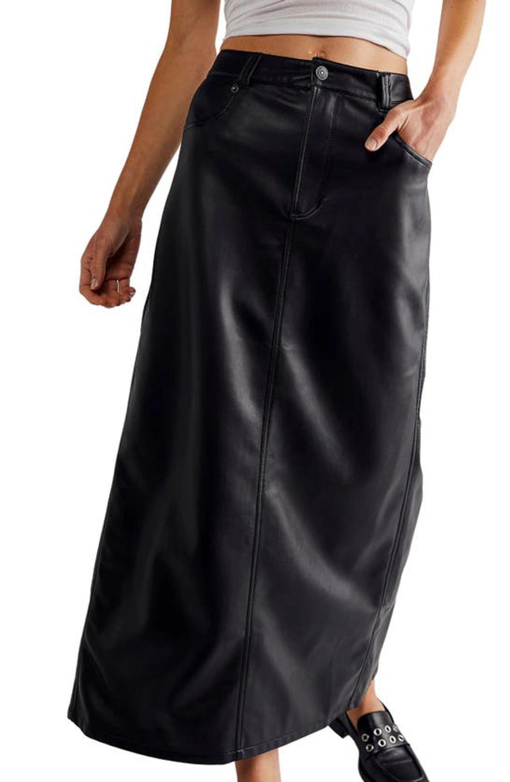 City Slicker Faux Leather Maxi Skirt In Black Product Image