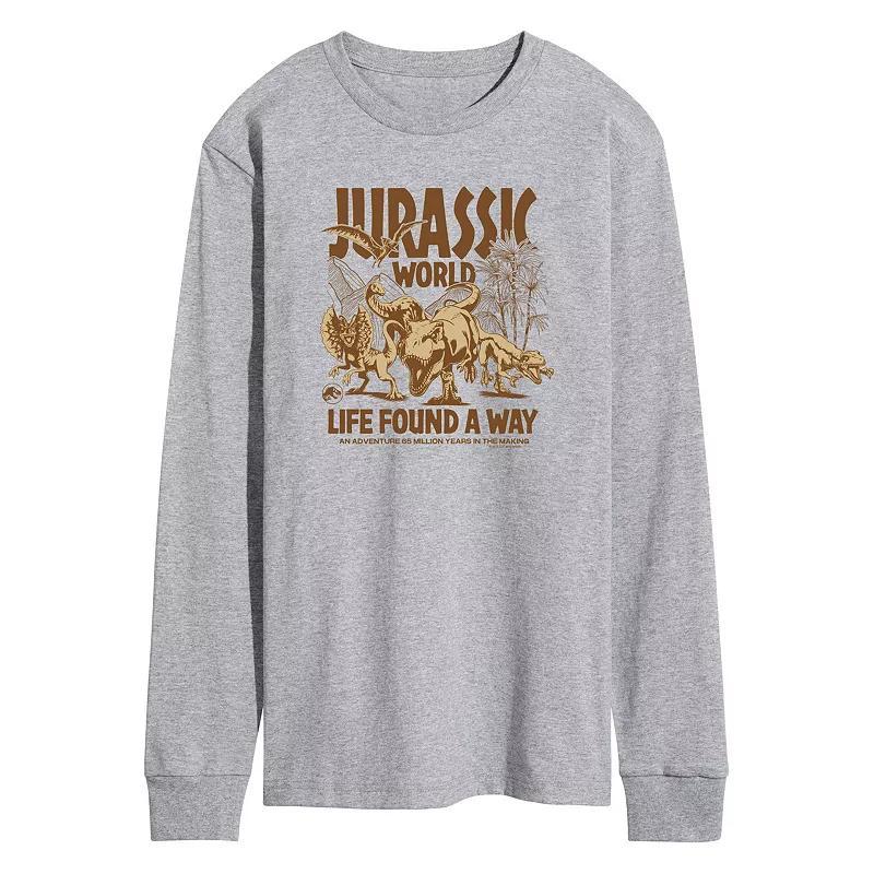 Mens Jurassic World 65 Million Years Long Sleeve Graphic Tee Grey Gray Product Image