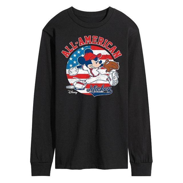 Disneys Mickey Mouse Mens Americana Baseball Long Sleeve Graphic Tee Med Red Product Image