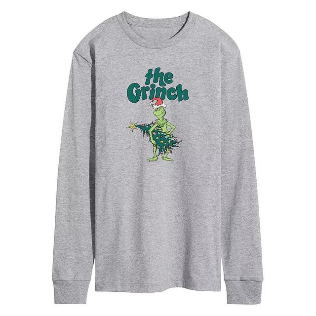 Mens Dr. Seuss The Grinch Tree Long Sleeve Graphic Tee Grey Gray Product Image