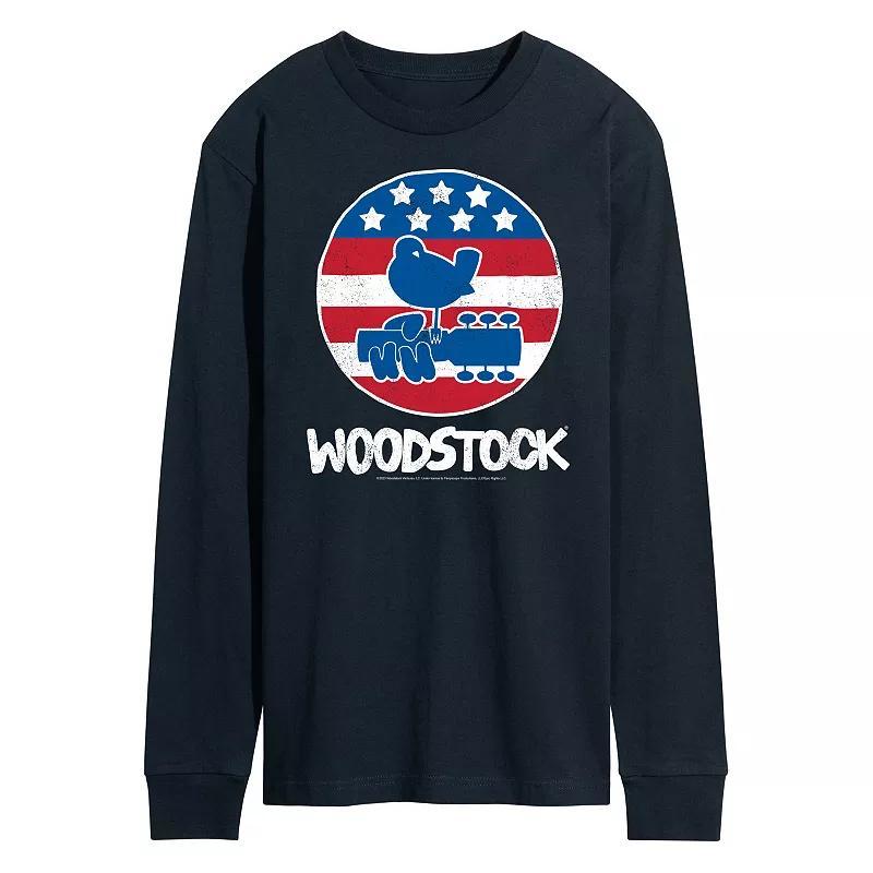 Mens Woodstock Americana Long Sleeve Graphic Tee Blue Product Image