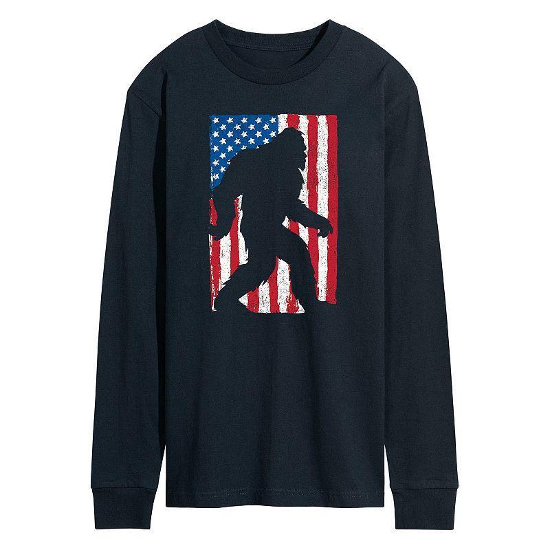 Mens Sasquatch Flag Long Sleeve Graphic Tee Blue Product Image