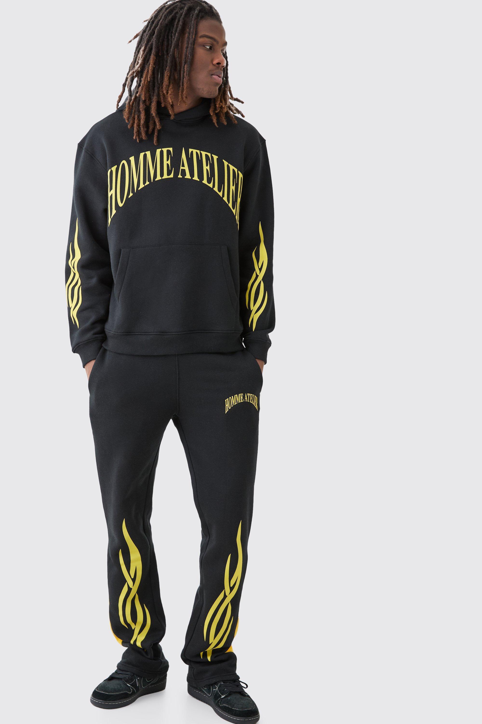 Mens Black Oversized Homme Bm Printed Hooded Tracksuit, Black Product Image