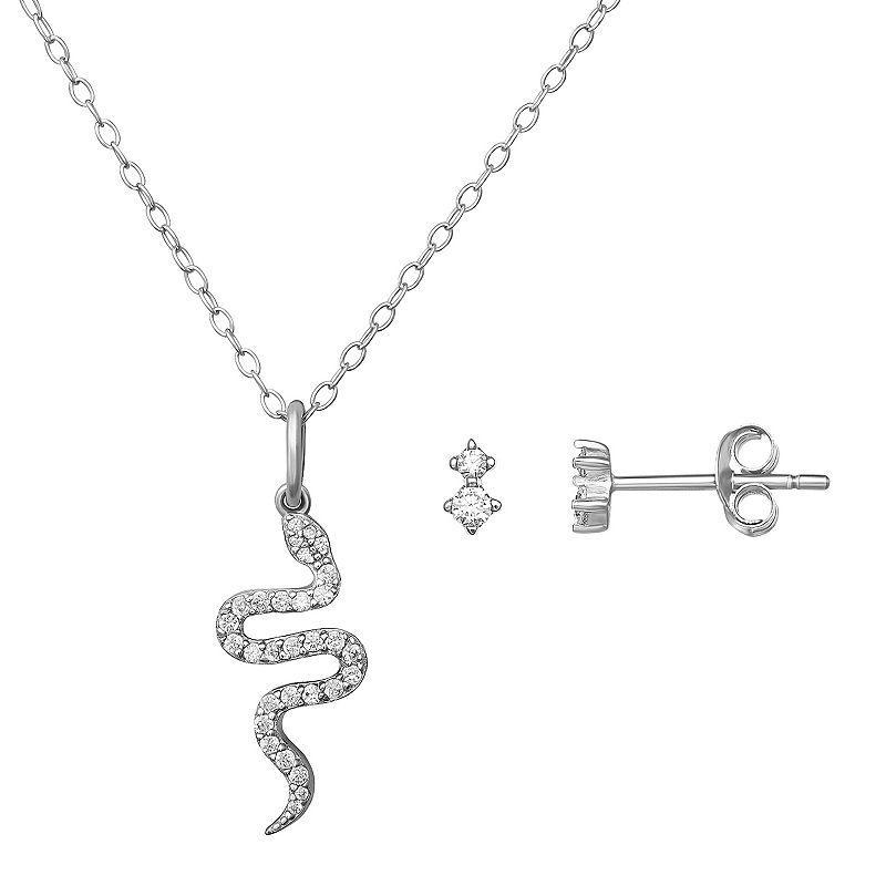 PRIMROSE Sterling Silver Cubic Zirconia Earring & Snake Necklace Set, Womens, Grey Product Image