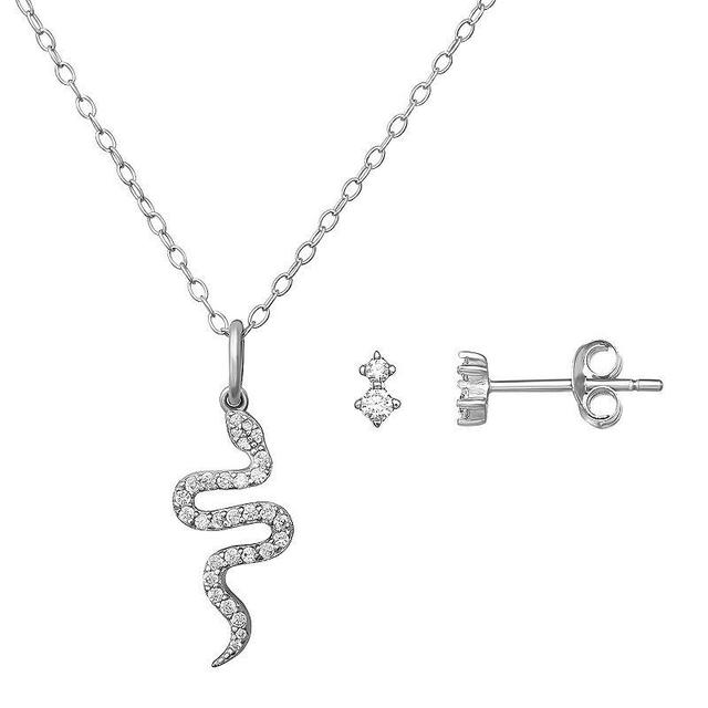 PRIMROSE Sterling Silver Cubic Zirconia Earring & Snake Necklace Set, Womens, Grey Product Image