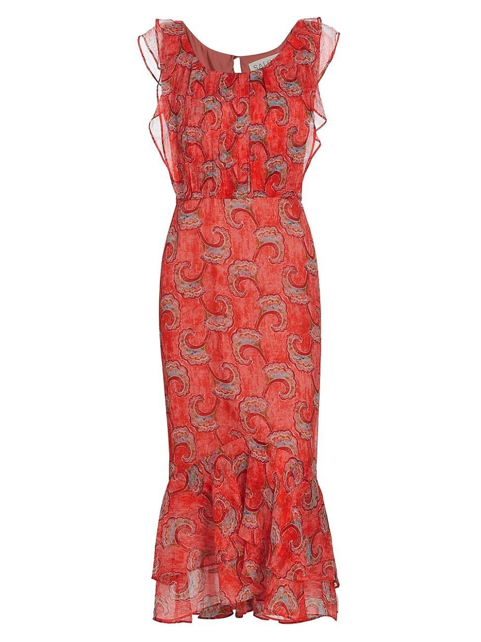 Womens Aisha Silk Paisley Midi-Dress Product Image