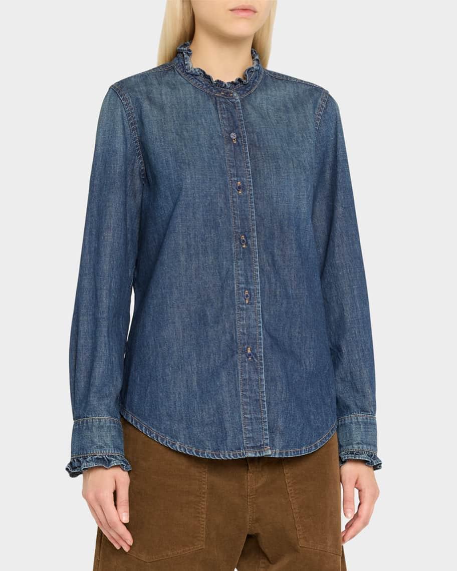 Lydia Denim Button-Front Shirt with Ruffle Trim product image