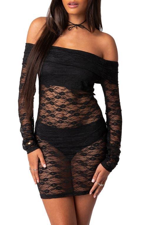 EDIKTED Haller Off the Shoulder Long Sleeve Sheer Lace Minidress Product Image