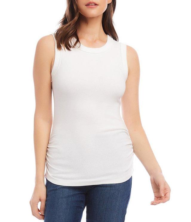 Karen Kane Solid Organic Cotton Crew Neck Sleeveless Side Shirred Tank Top Product Image