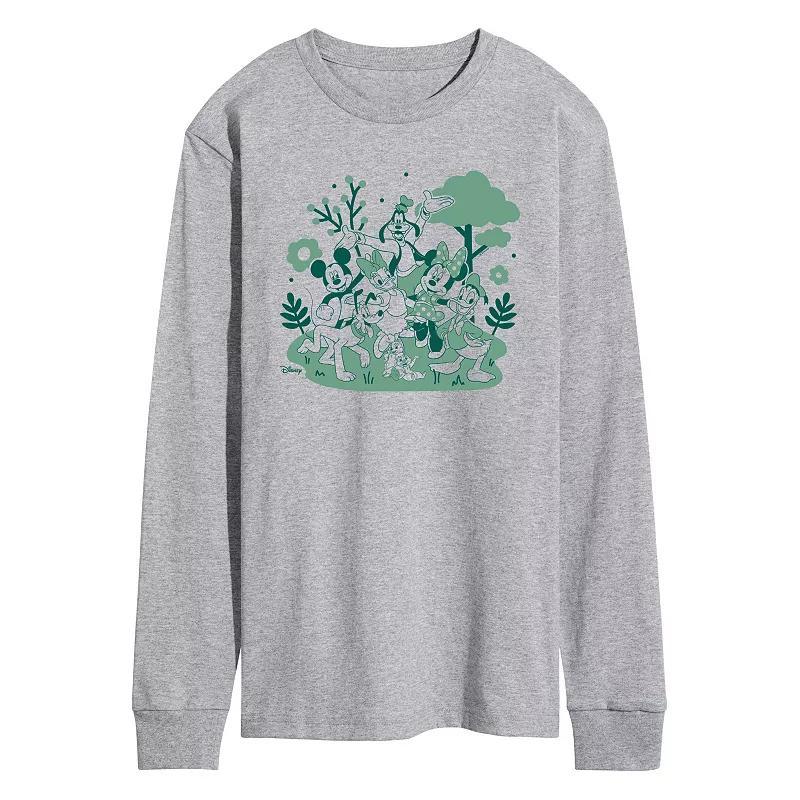 Disneys Mickey Mouse & Friends Mens Green Character Group Long Sleeve Graphic Tee Grey Gray Product Image