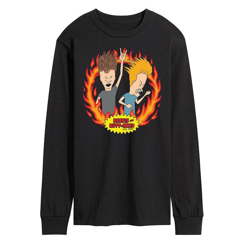 Mens Beavis And Butthead Rock Flames Long Sleeve Tee Product Image