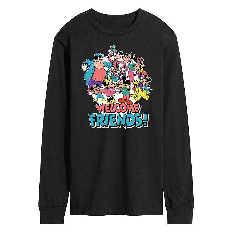 Disneys Mens Welcome Friends Long Sleeve Tee Black Product Image