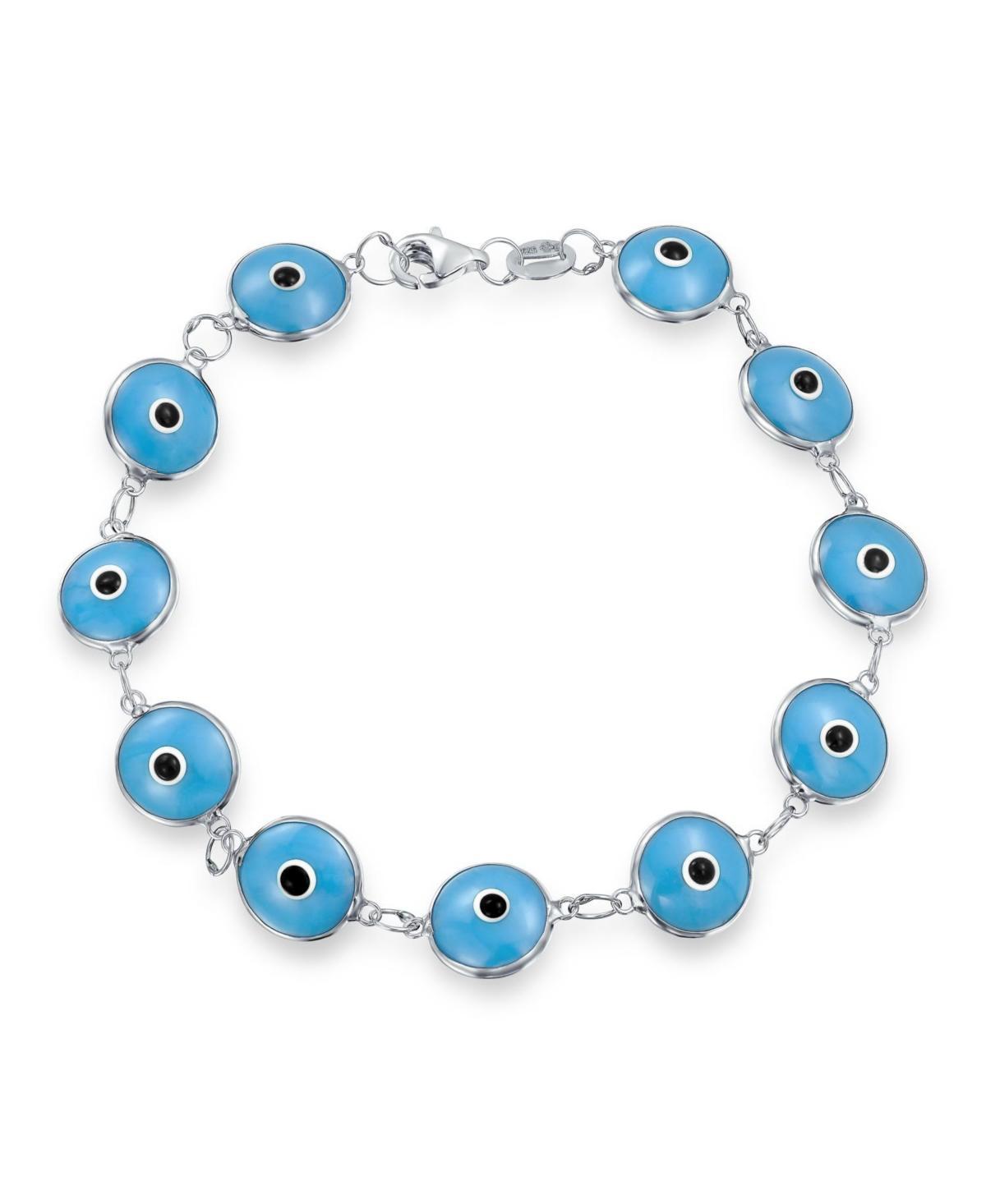 Bling Jewelry Protection Good Luck Amulet Turkish Opaque Turquoise Glass Bead Evil Eye Bracelet For Women Sterling Silver 7.5 Inch Product Image