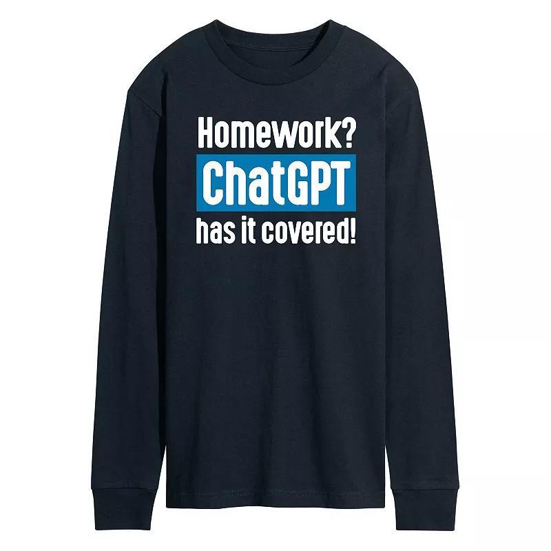 Mens Homework ChatGPT Long Sleeve Graphic Tee Graphic Tee Blue Product Image