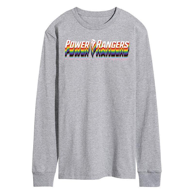 Mens Power Rangers Pride Logo Long Sleeve Graphic Tee Med Grey Product Image