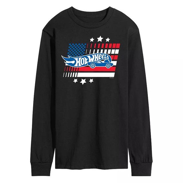 Mens Hot Wheels Logo Flag Long Sleeve Graphic Tee Blue Product Image