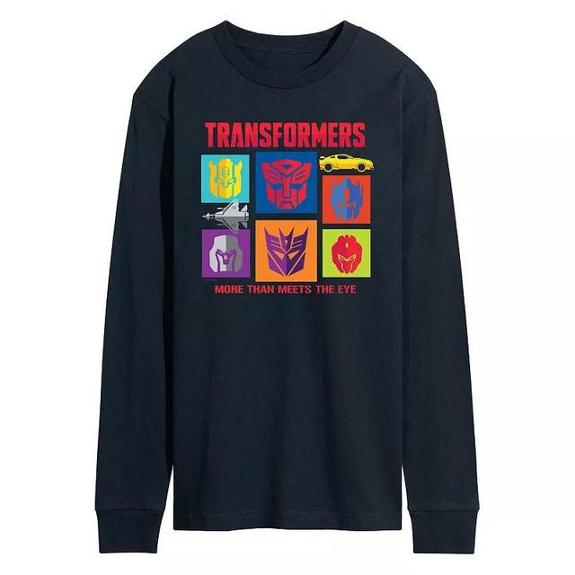 Mens Transformers Character Grid Long Sleeve Graphic Tee Blue Product Image