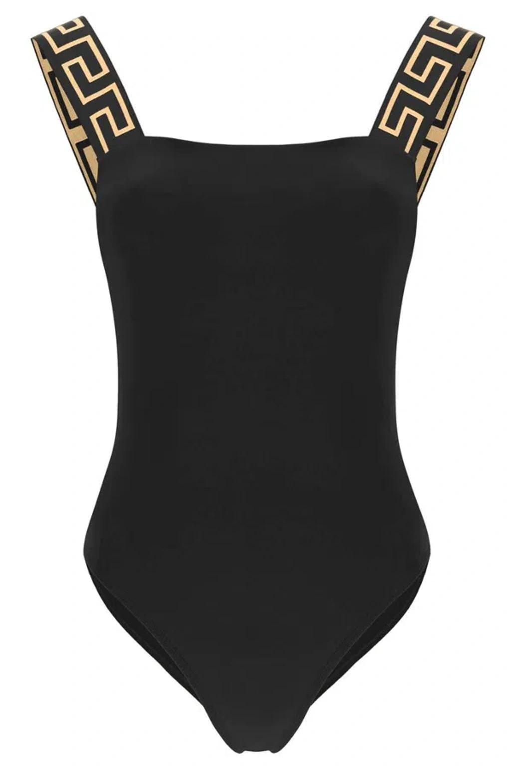 VERSACE Greca-print Swimsuit In Black Product Image