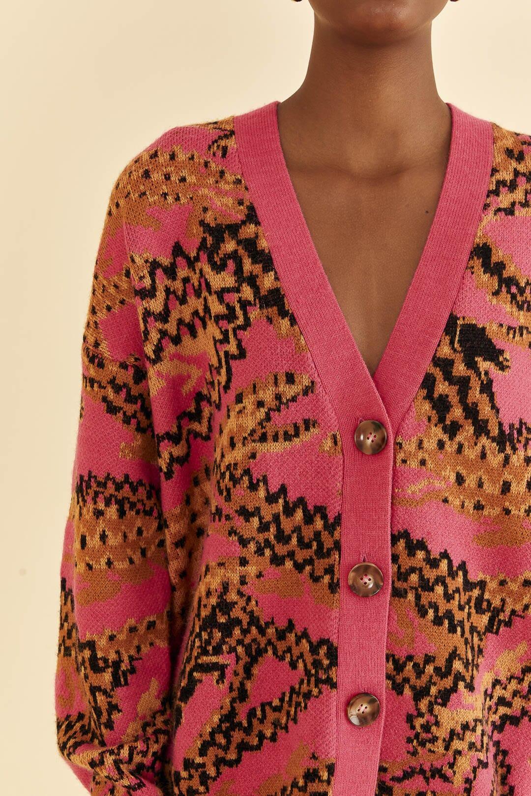 Pink Croco Knit Cardigan Product Image