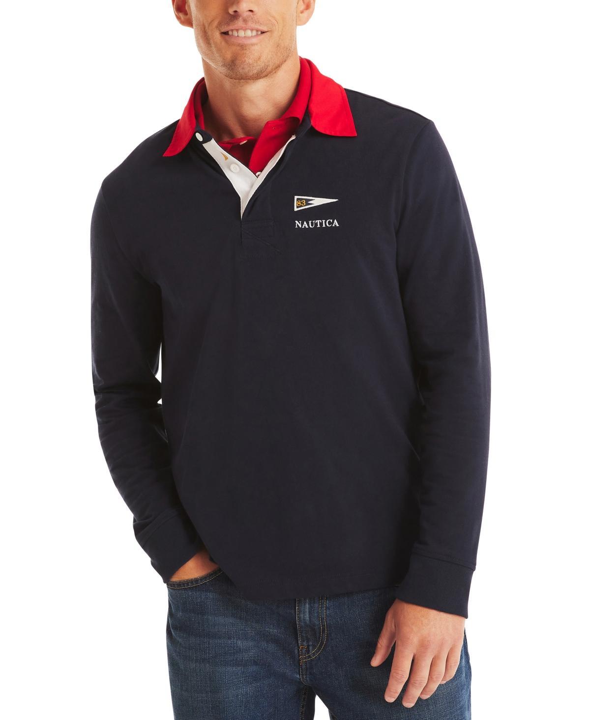 Nautica Mens Classic-Fit Rugby Long-Sleeve Polo Shirt Product Image