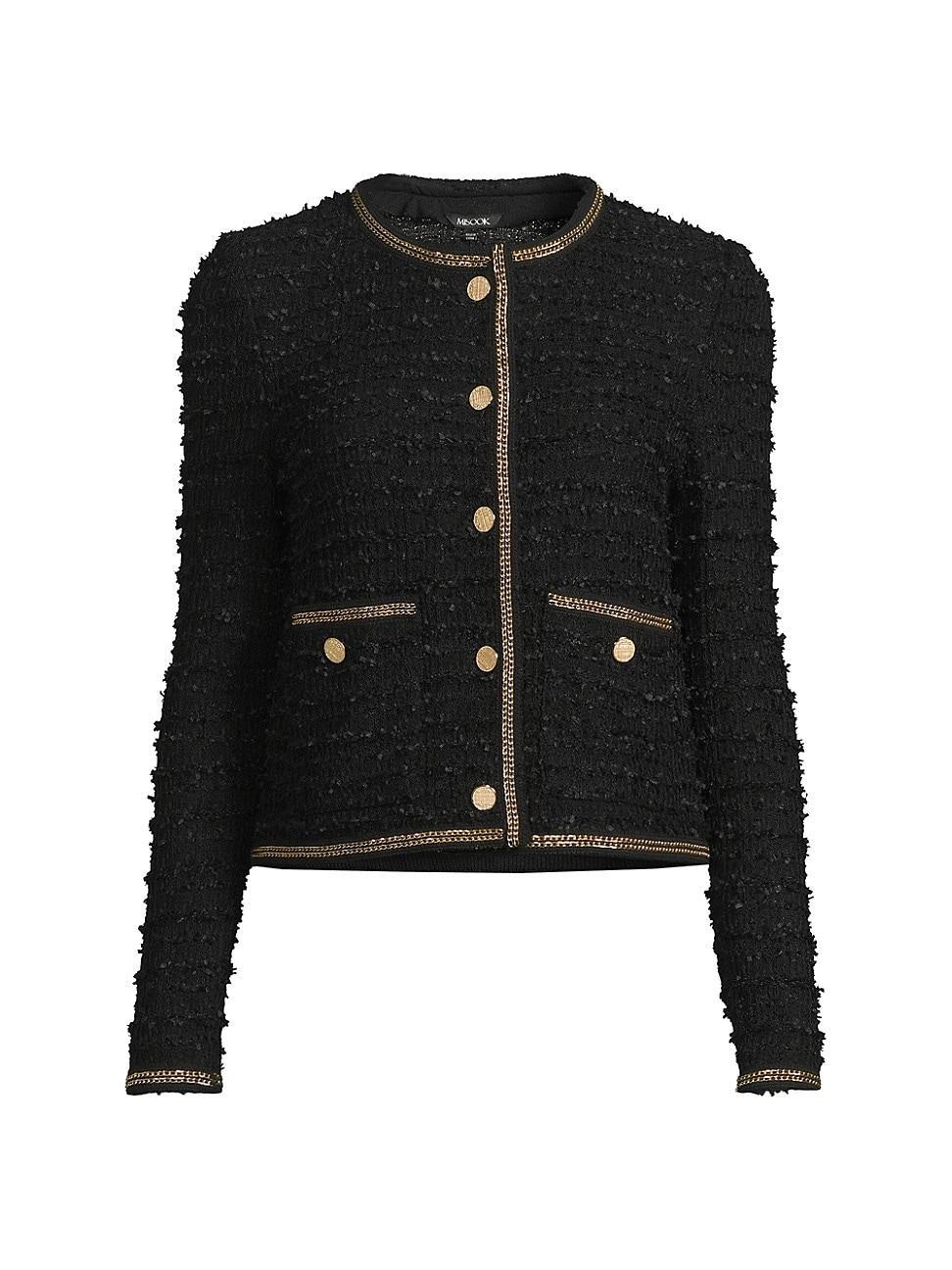 Womens Chain Trim Tweed Knit Jacket Product Image