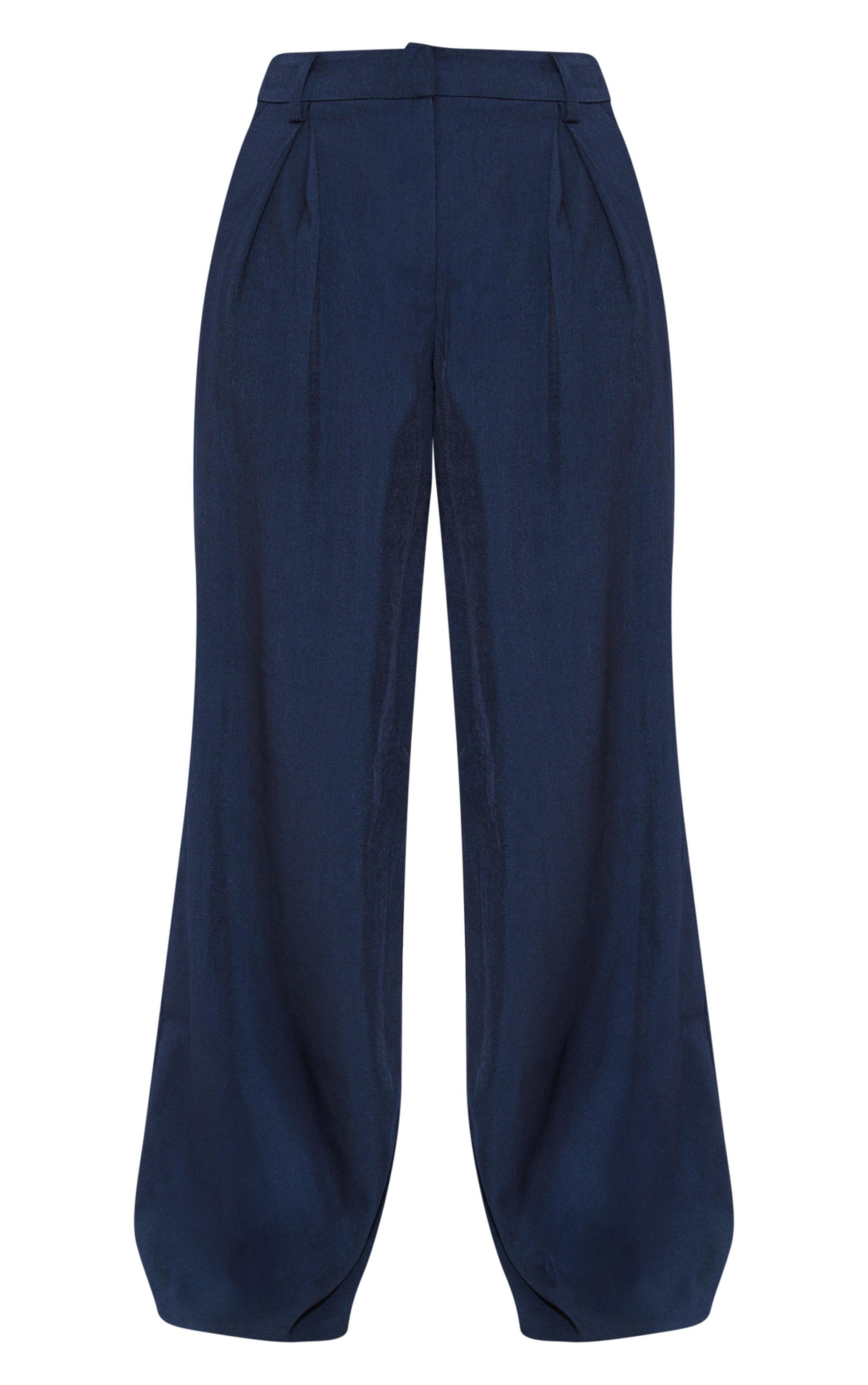 Tall Navy High Waisted Wide Leg Pants Product Image